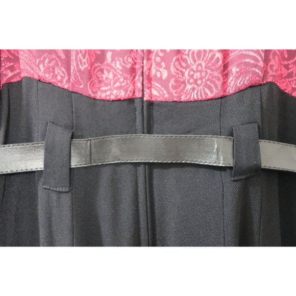 Black Wine Jumpsuit, with Cropped Jacket, Jaquard Floral Pattern, by Dawn Joy II - Picture 9 of 10